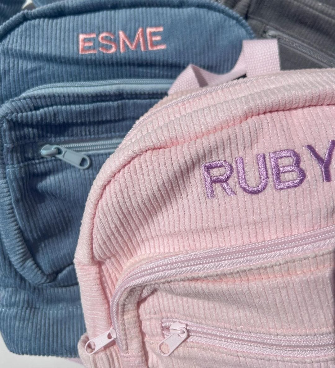 Corduroy Backpack - Fairy Floss Pink backpack soll. the label