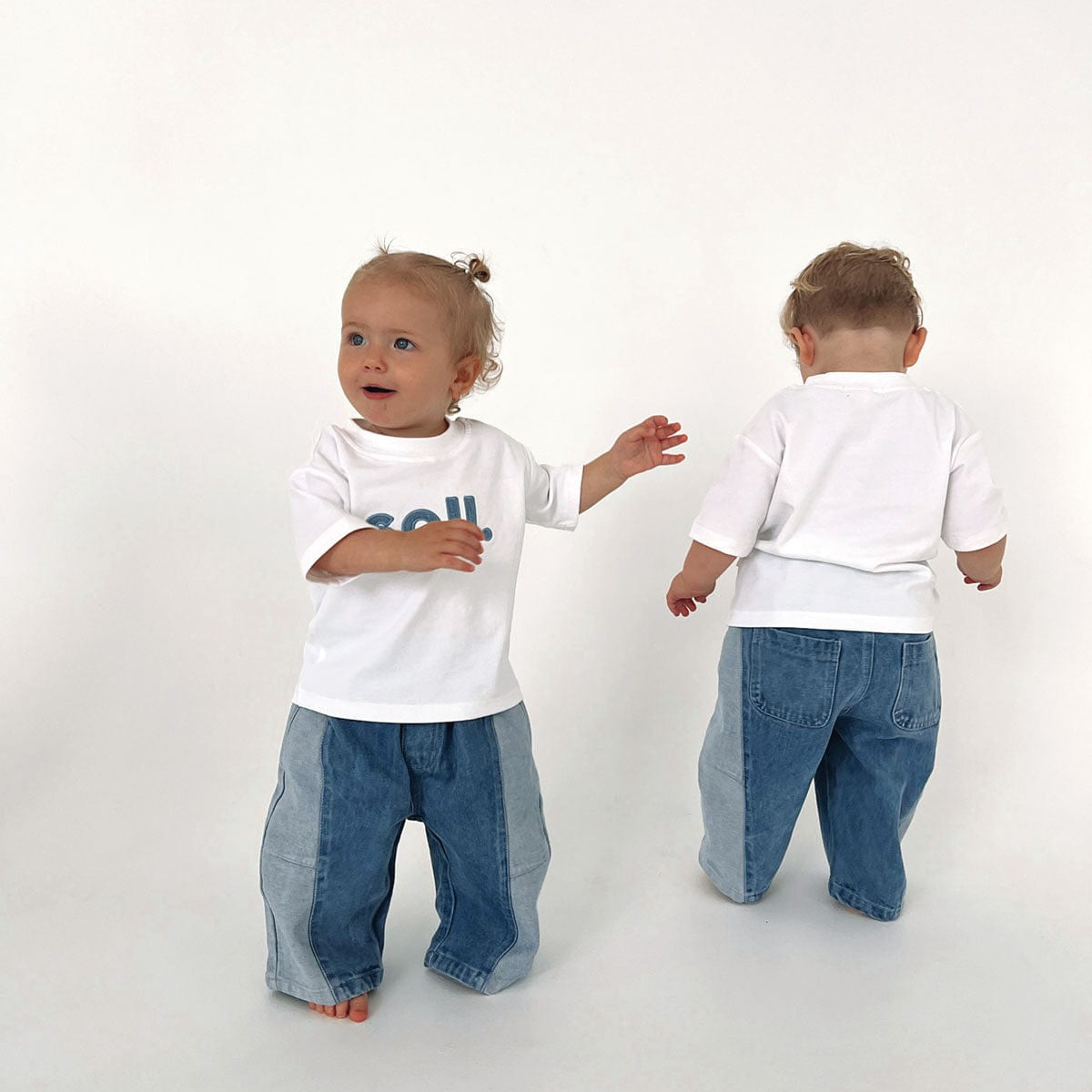 Kids Two-Tone Denim Pants denim soll. the label