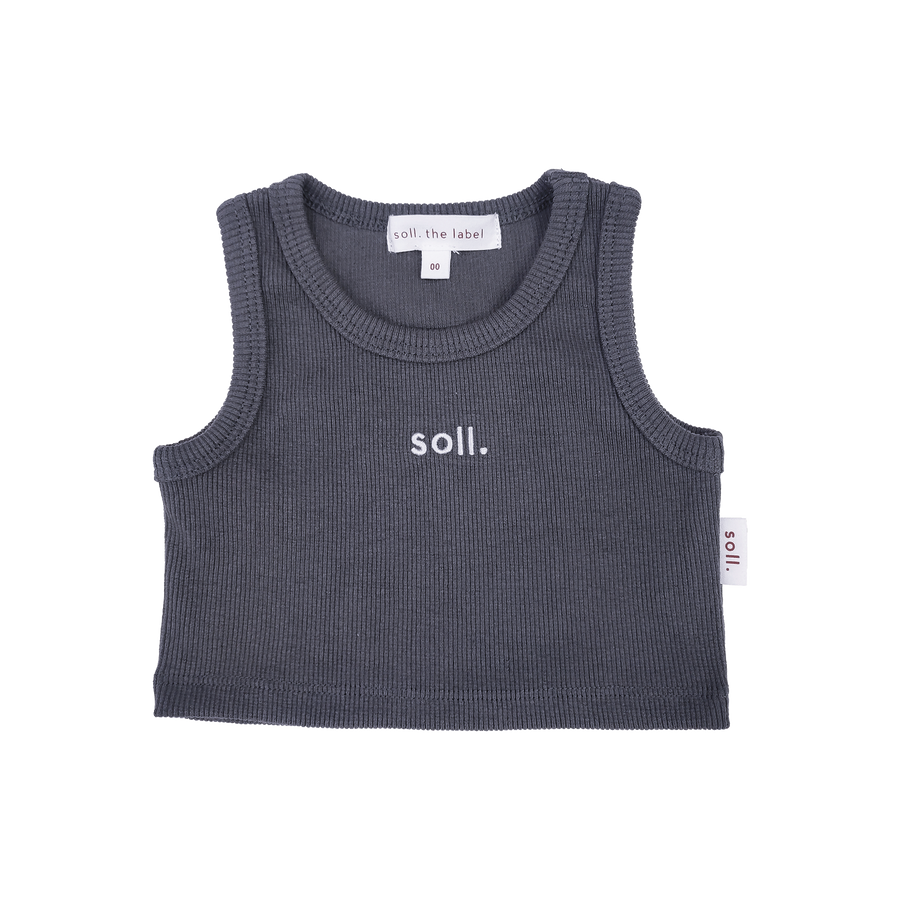 Kids Soll Ribbed Singlet - Charcoal