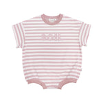 Kids Stretch Cotton Stripe Romper in Dusty Pink