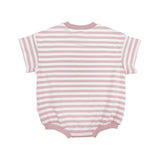 Kids Stretch Cotton Stripe Romper in Dusty Pink Back