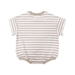 Kids Stretch Cotton Stripe Romper in Oat Back