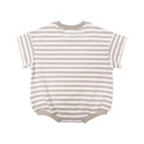 Kids Stretch Cotton Stripe Romper in Oat Back