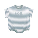 Kids Stretch Cotton Stripe Romper in Sage Front