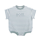 Kids Stretch Cotton Stripe Romper in Sage Front