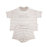 Kids Stretch Cotton Stripe Set - Oat Front