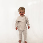 Ribbed Long Sleeve Top in  Biege