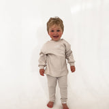 Ribbed Long Sleeve Top in  Biege