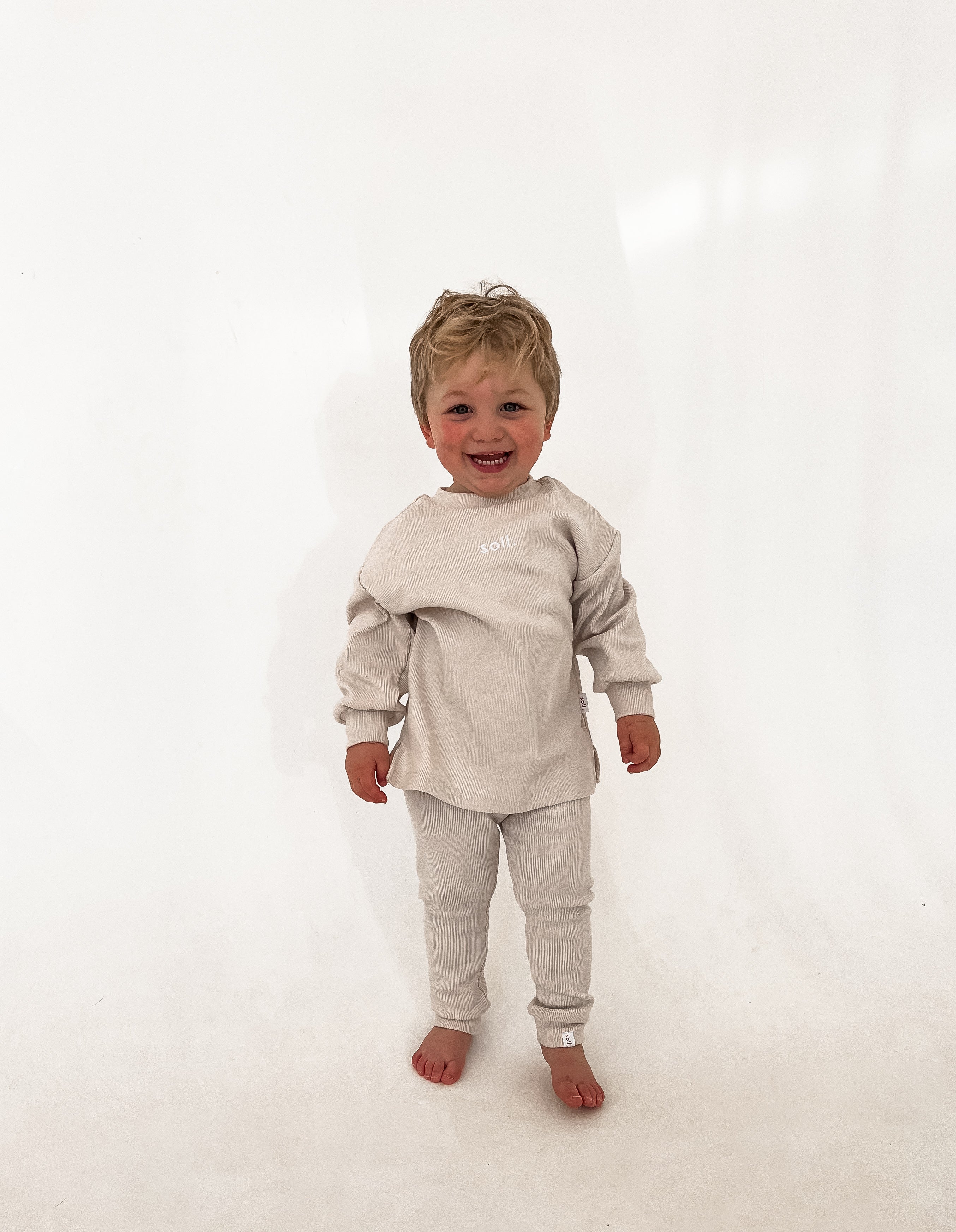 Ribbed Long Sleeve Top in  Biege
