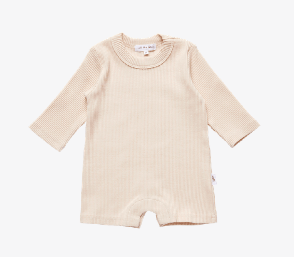 Chunky Ribbed Long Sleeve Romper - Beige Ribbed Range Soll the Label