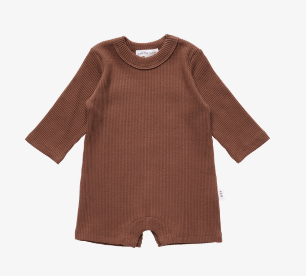 Chunky Ribbed Long Sleeve Romper - Dark Brown Ribbed Range Soll the Label