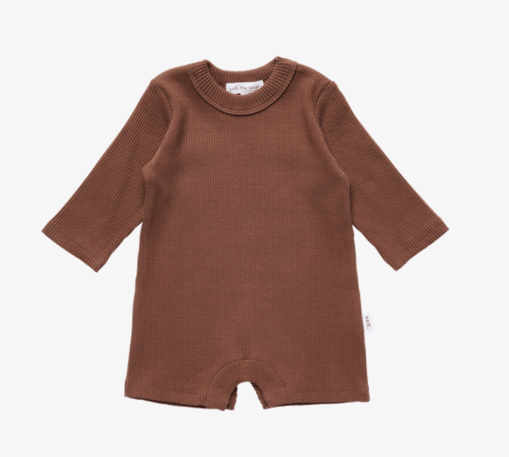 Chunky Ribbed Long Sleeve Romper - Dark Brown Ribbed Range Soll the Label