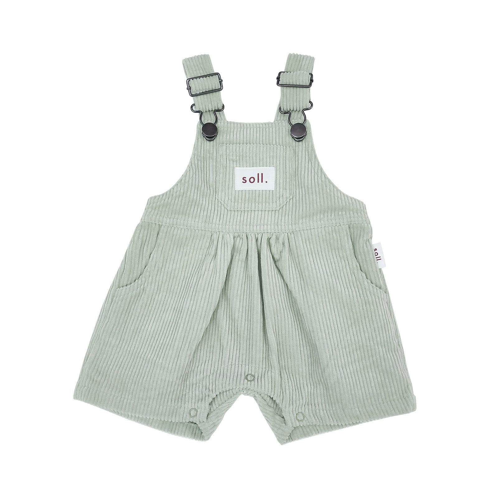 Corduroy Short Overalls - Sage spring soll. the label