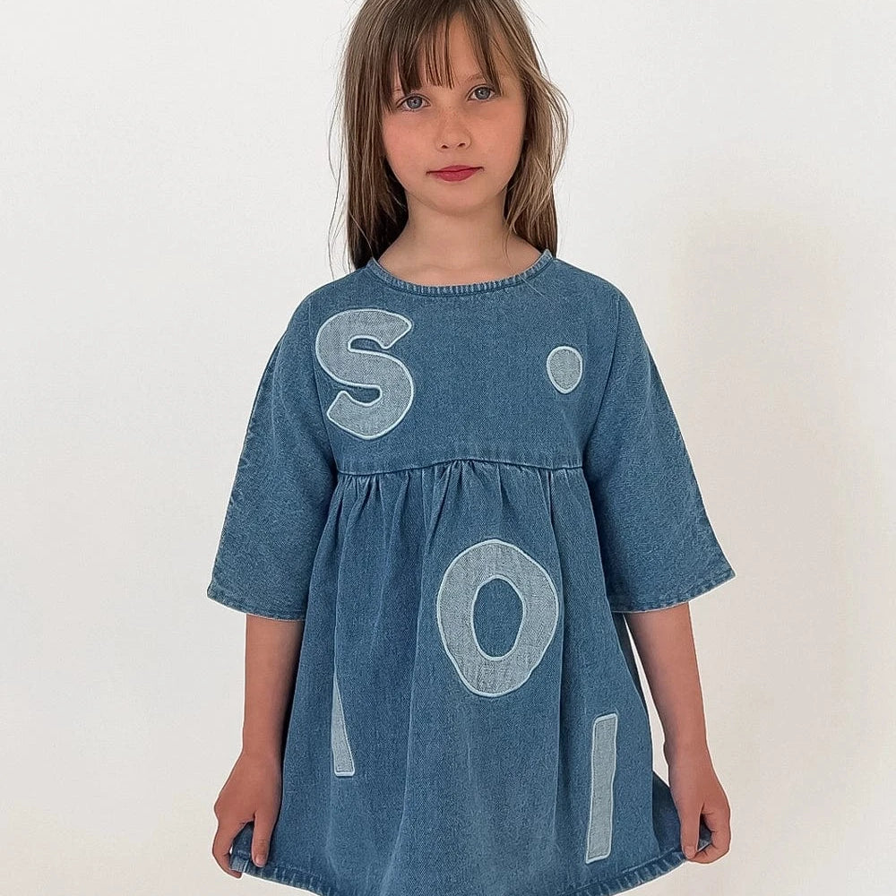 Kids Soll Denim Sleeve Dress denim soll. the label