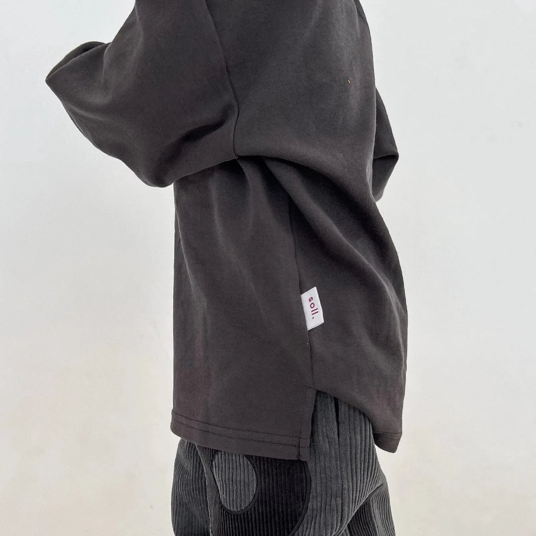 Kids Stretch Cotton Long Sleeve - Charcoal Comfy Collection 02 soll. the label
