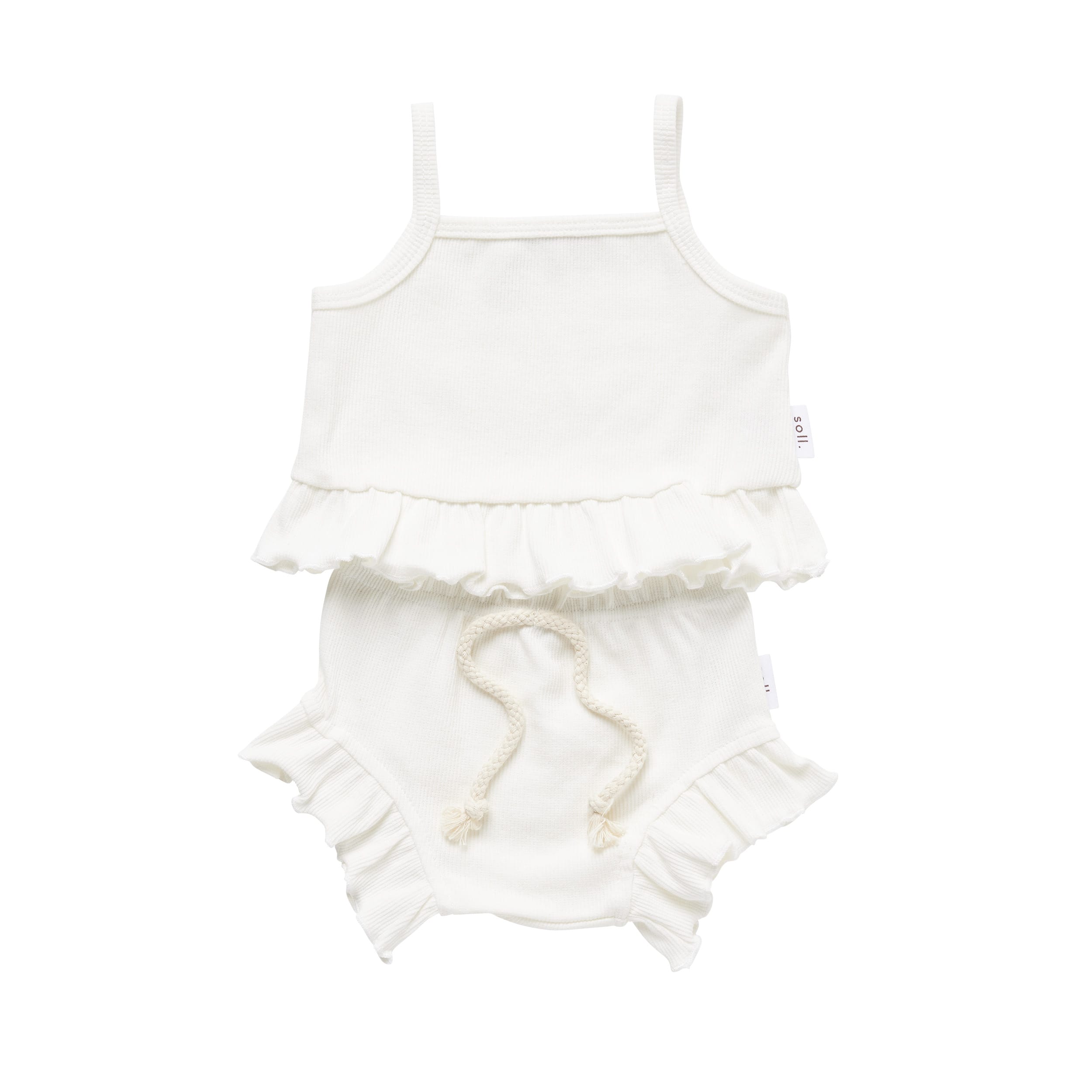 Ribbed Frill Singlet & Short Set- Cream Ribbed Range Soll the Label