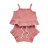 Ribbed Frill Singlet & Short Set - Dark Blush Ribbed Range Soll the Label