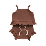 Ribbed Frill Singlet & Short Set- Dark Brown Ribbed Range Soll the Label