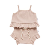 Ribbed Frill Singlet & Short Set- Dusty Pink Ribbed Range Soll the Label