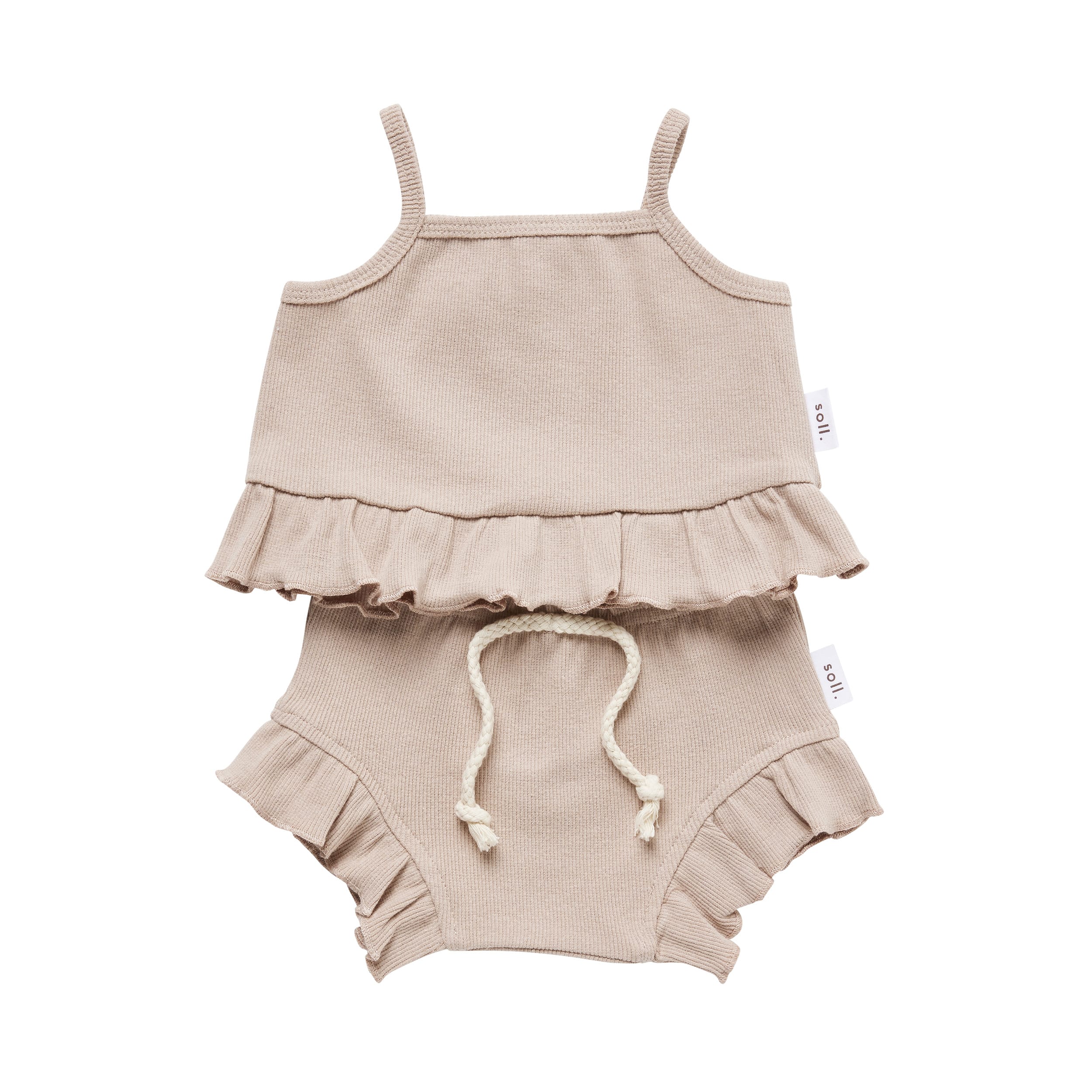 Ribbed Frill Singlet & Short Set- Dusty Pink Ribbed Range Soll the Label