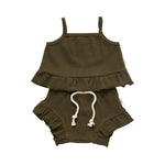 Ribbed Frill Singlet & Short Set - Khaki Ribbed Range Soll the Label