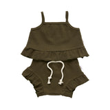 Ribbed Frill Singlet & Short Set - Khaki Ribbed Range Soll the Label