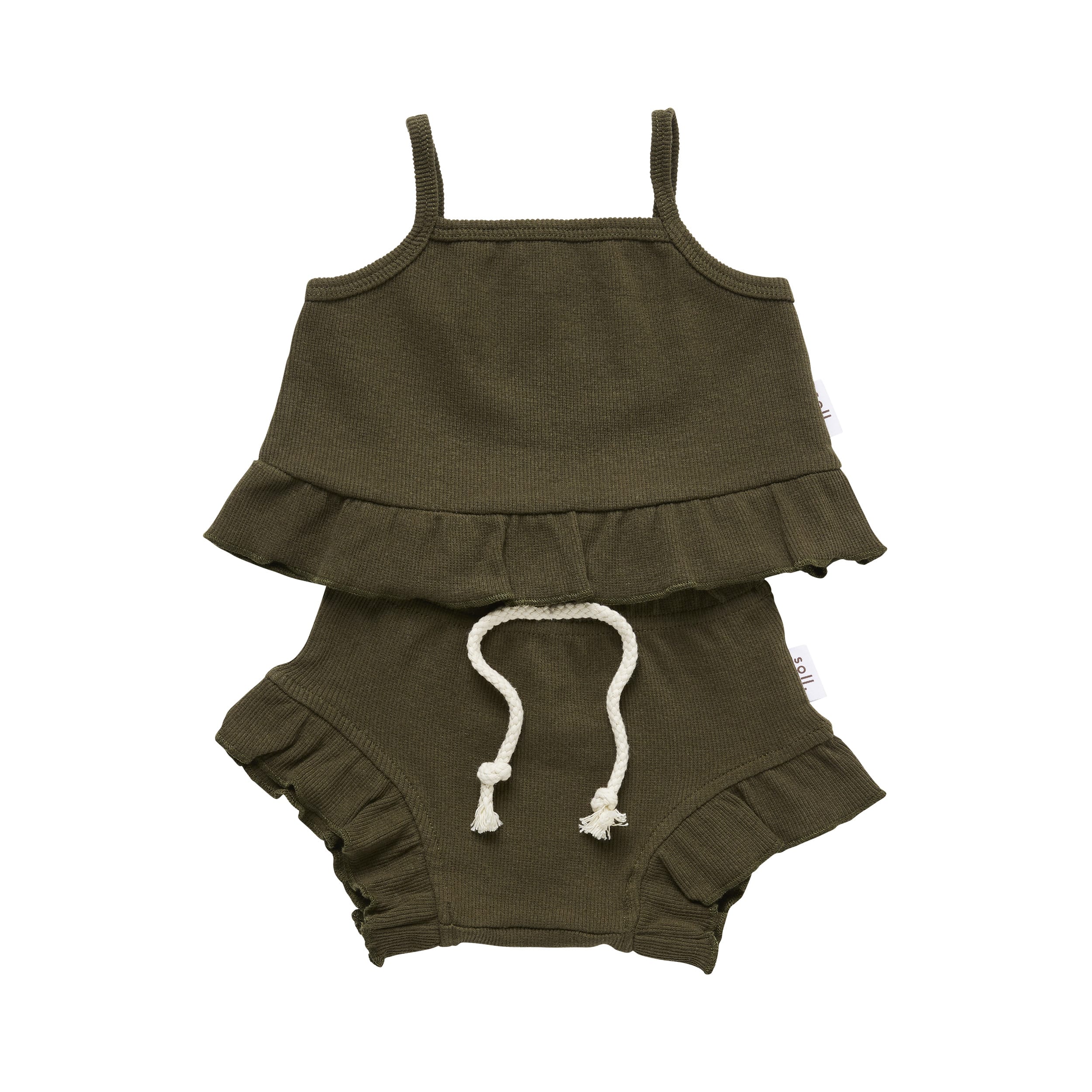Ribbed Frill Singlet & Short Set - Khaki Ribbed Range Soll the Label