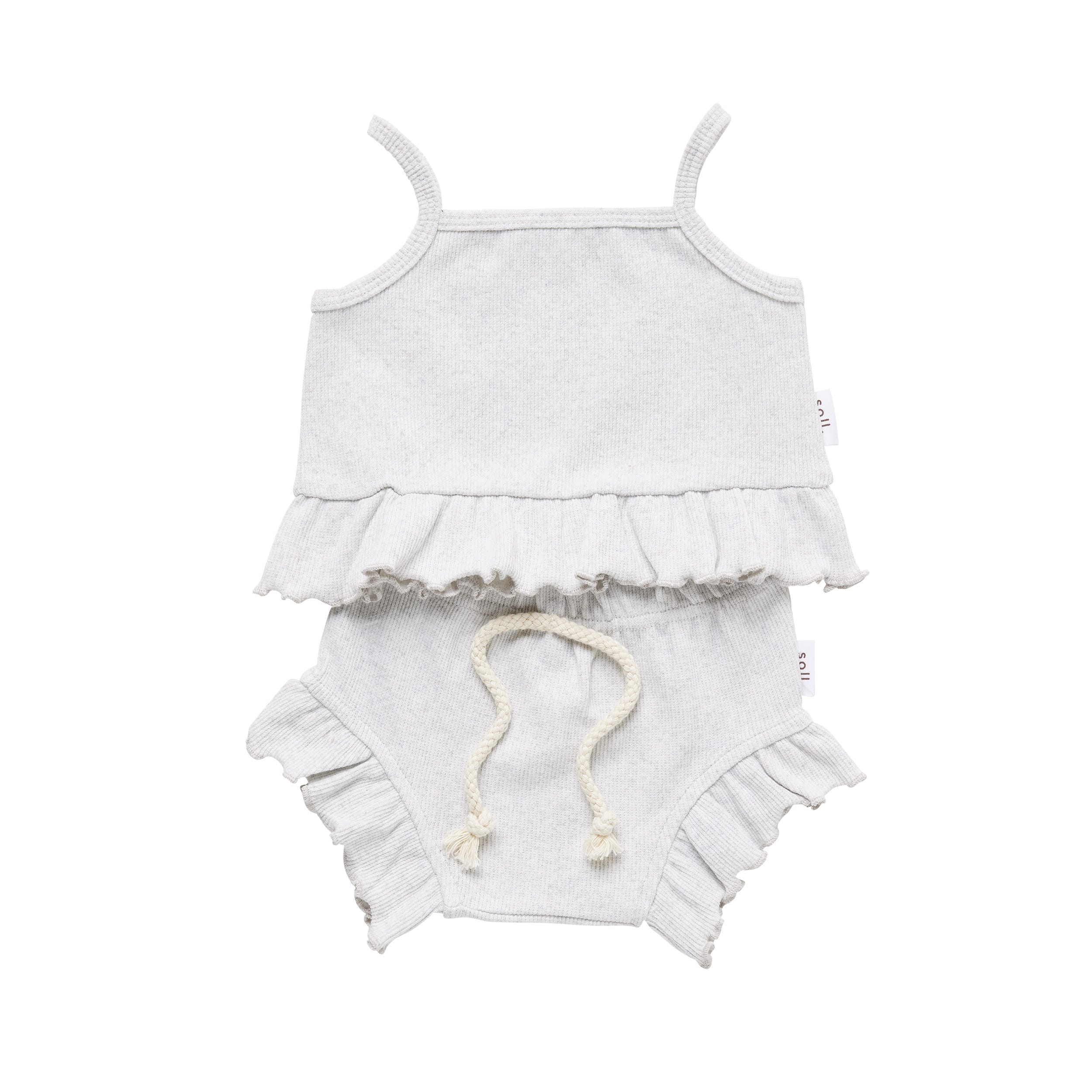 Ribbed Frill Singlet & Short Set - Marle Grey Ribbed Range Soll the Label