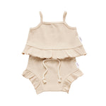 Ribbed Frill Singlet & Short Set - Oat Ribbed Range Soll the Label