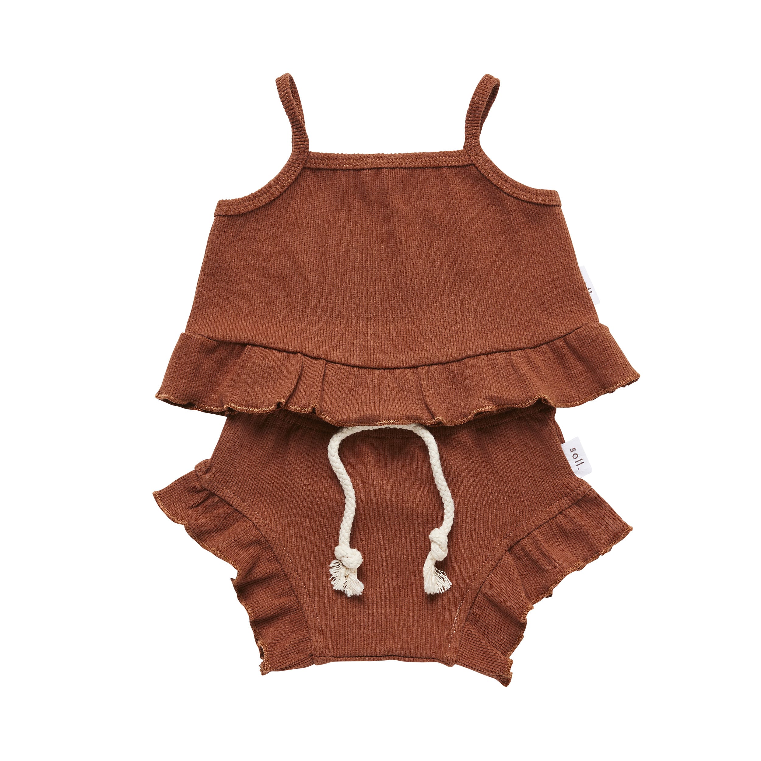 Ribbed Frill Singlet & Short Set - Rust Ribbed Range Soll the Label