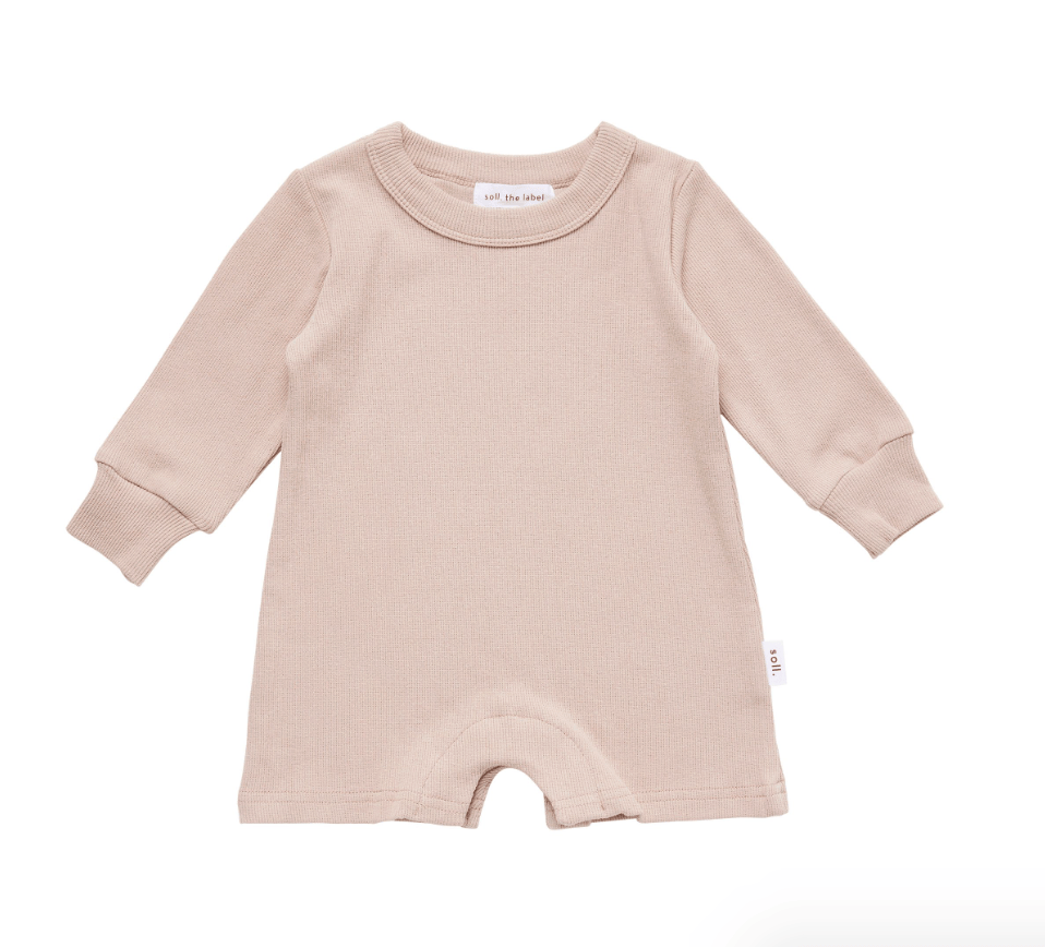 Ribbed Long Sleeve Romper - Dusty Pink Ribbed Range Soll the Label
