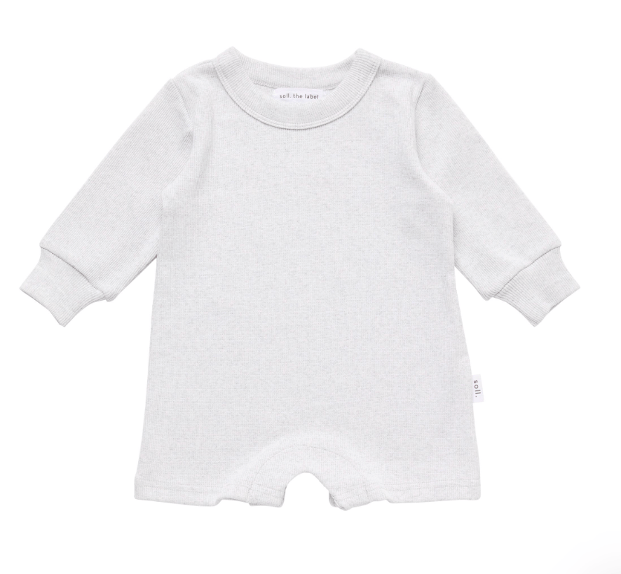 Ribbed Long Sleeve Romper - Grey Marle Ribbed Range Soll the Label