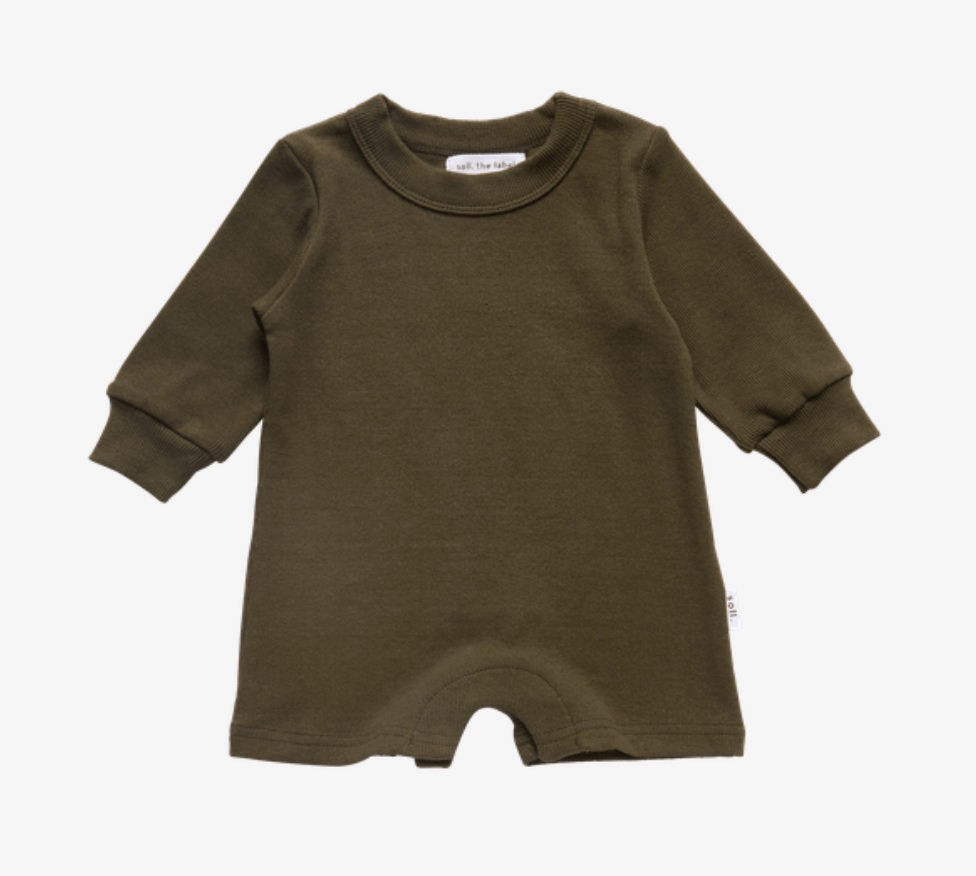 Ribbed Long Sleeve Romper - Khaki Ribbed Range Soll the Label
