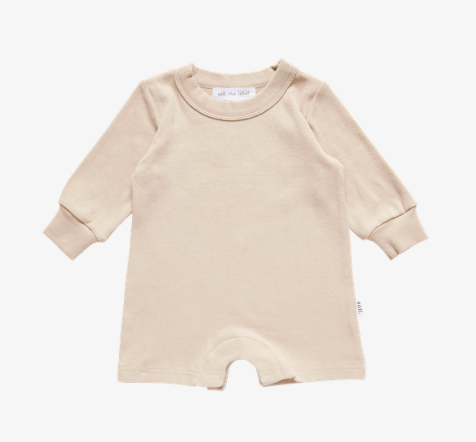Ribbed Long Sleeve Romper - Oat Ribbed Range Soll the Label