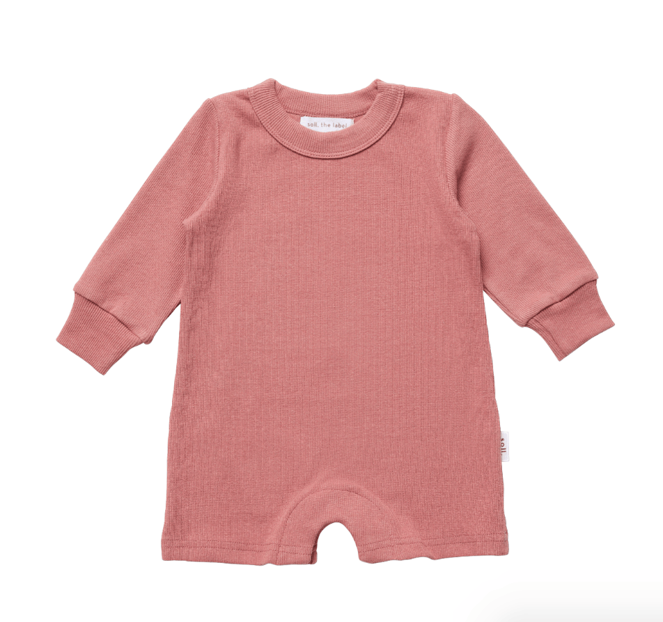 Ribbed Long Sleeve Romper - Rose Ribbed Range Soll the Label