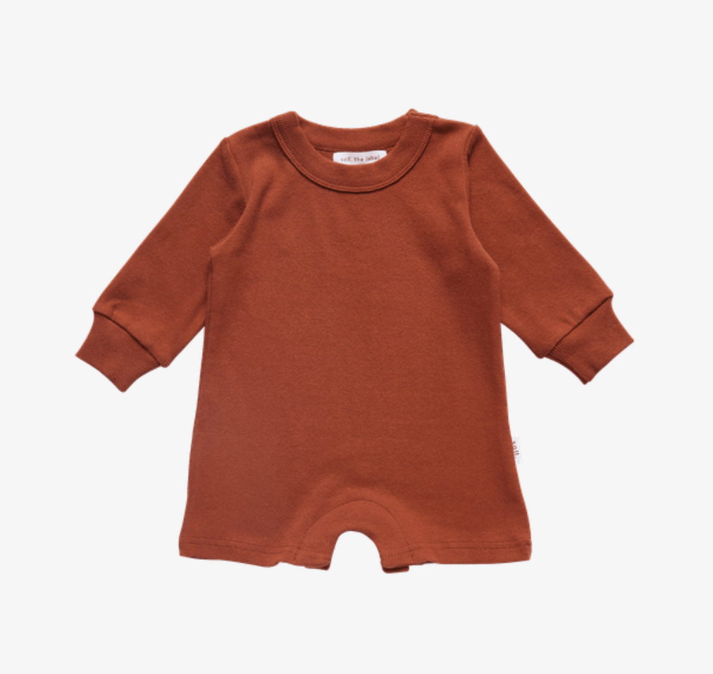 Ribbed Long Sleeve Romper - Rust Ribbed Range Soll the Label