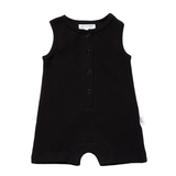 Ribbed Tank Romper with Buttons - Black Ribbed Range Soll the Label
