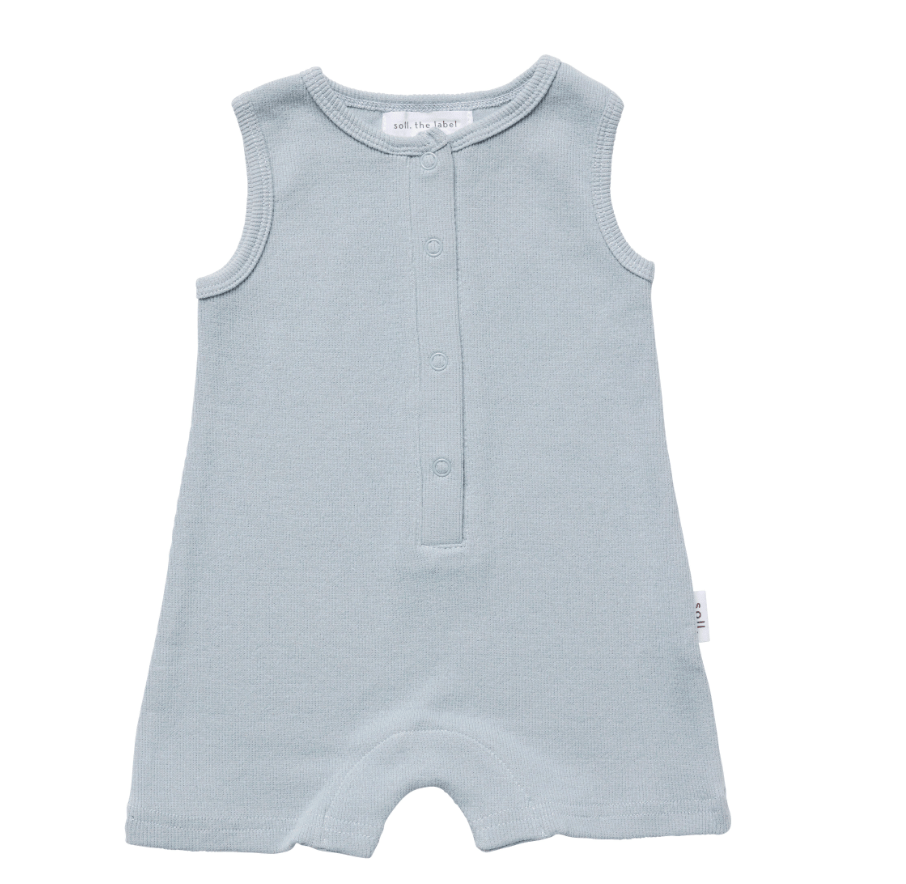 Ribbed Tank Romper with Buttons - Blue Ribbed Range Soll the Label