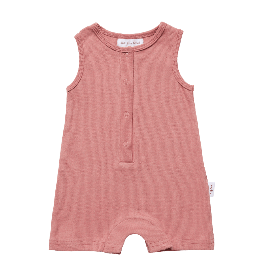 Ribbed Tank Romper with Buttons - Dark Blush Ribbed Range Soll the Label