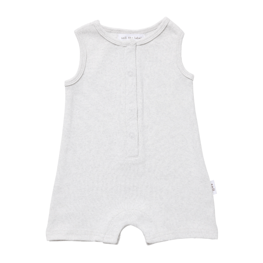 Ribbed Tank Romper with Buttons - Grey Marle Ribbed Range Soll the Label
