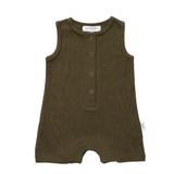 Ribbed Tank Romper with Buttons - Khaki Ribbed Range Soll the Label