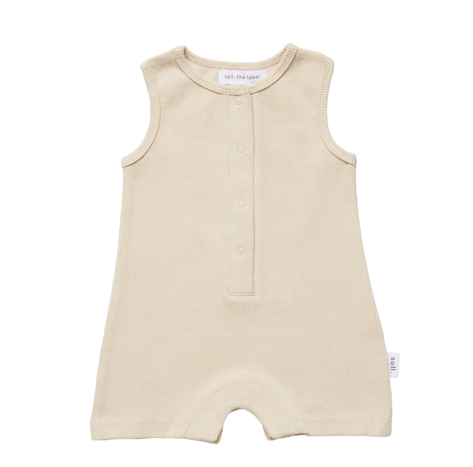 Ribbed Tank Romper with Buttons - Oat Ribbed Range Soll the Label