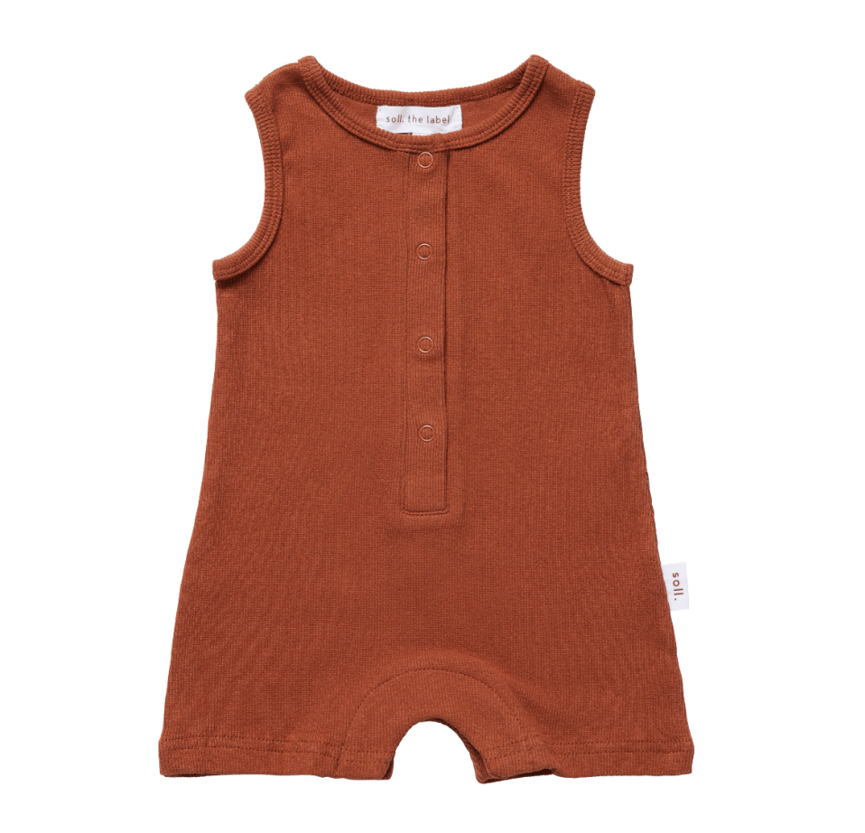 Ribbed Tank Romper with Buttons - Rust Ribbed Range Soll the Label