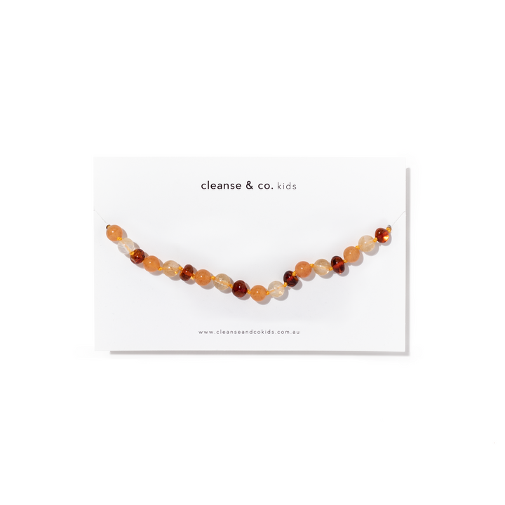 Cleanse & Co. Kids. Cognac Quartz and Yellow Aventurine Necklace For Kids. Soll. The Label.