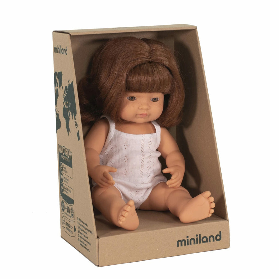 Miniland Doll. Baby Caucasian Girl Red Head. Soll. The Label