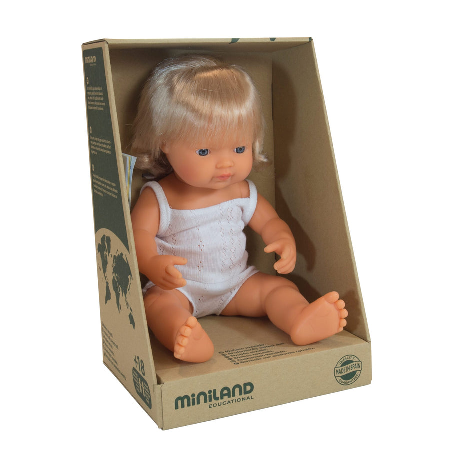 Miniland Doll. Baby Caucasian Girl. Soll. The Label